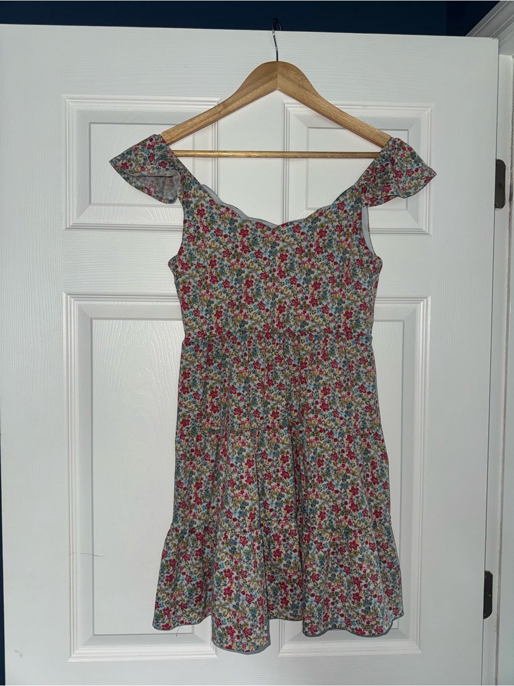 Monteau Floral Off-Shoulder Mini Dress in Red, Green, Blue